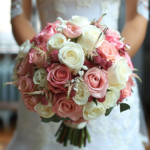 How much is a pink and white rose wedding bouquet ?